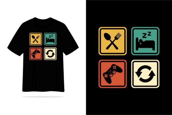 Eat Sleep Game Repeat Vintage Style Graphics & T-Shirt Designs