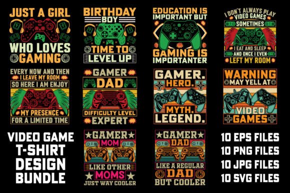Video Game T-Shirt Design Bundle: Graphics & Designs